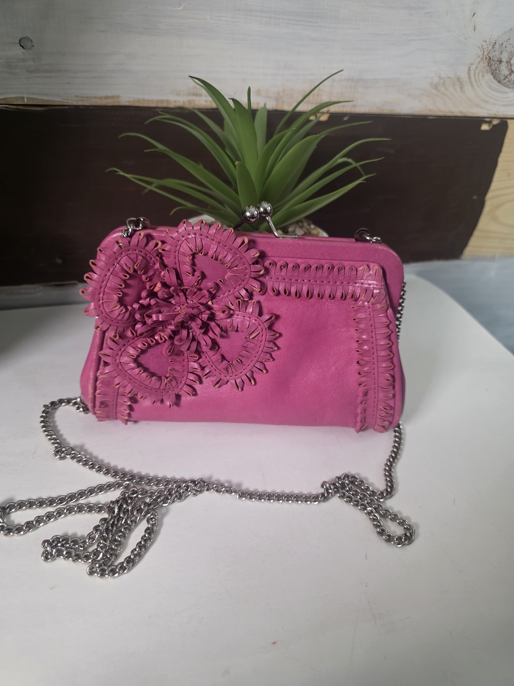 Isabella Fiore Pink Leather Floral Crossbody Bag